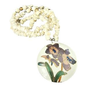 Enamels Branch Coral Bead Necklace with Beads Cap Chinese Japanese